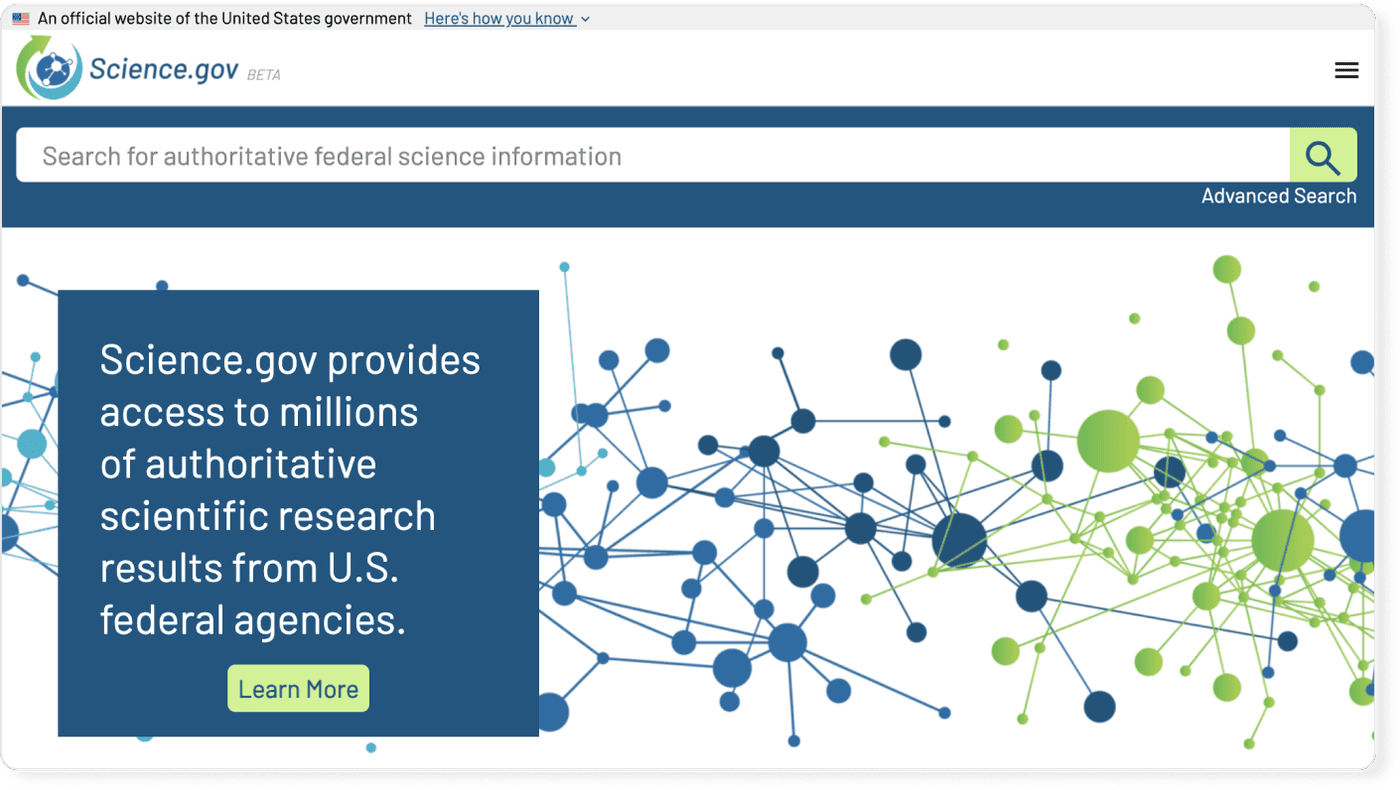 Search interface of Science.gov